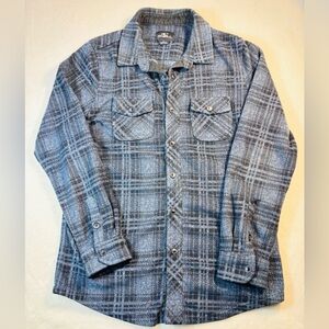 O'Neill Shirt Boys Large Long Sleeve Button Up Blue Plaid Fleece Soft Warm
